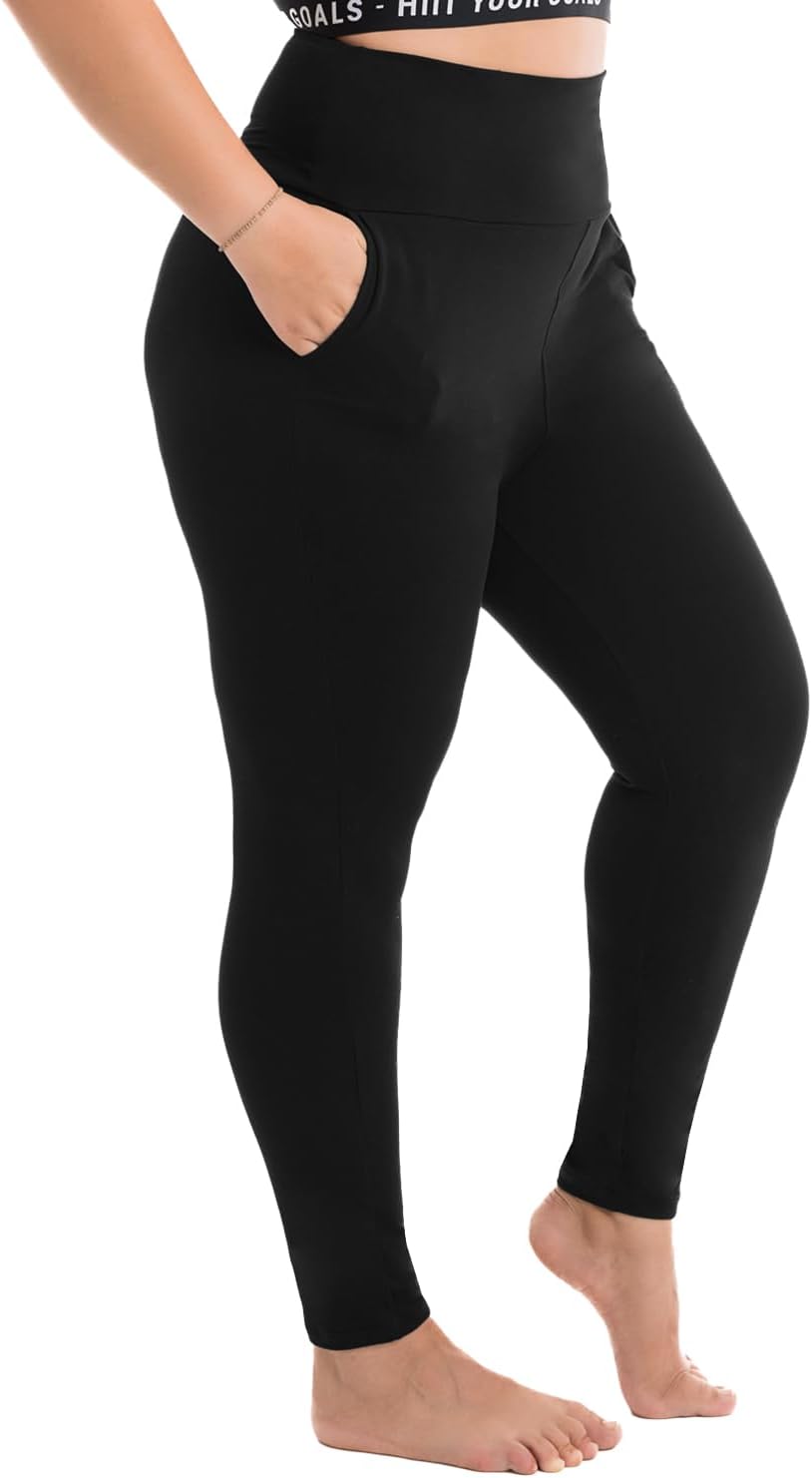 Plus Size Leggings with Pockets for Women, High Waist Opaque Tummy Control Leggings