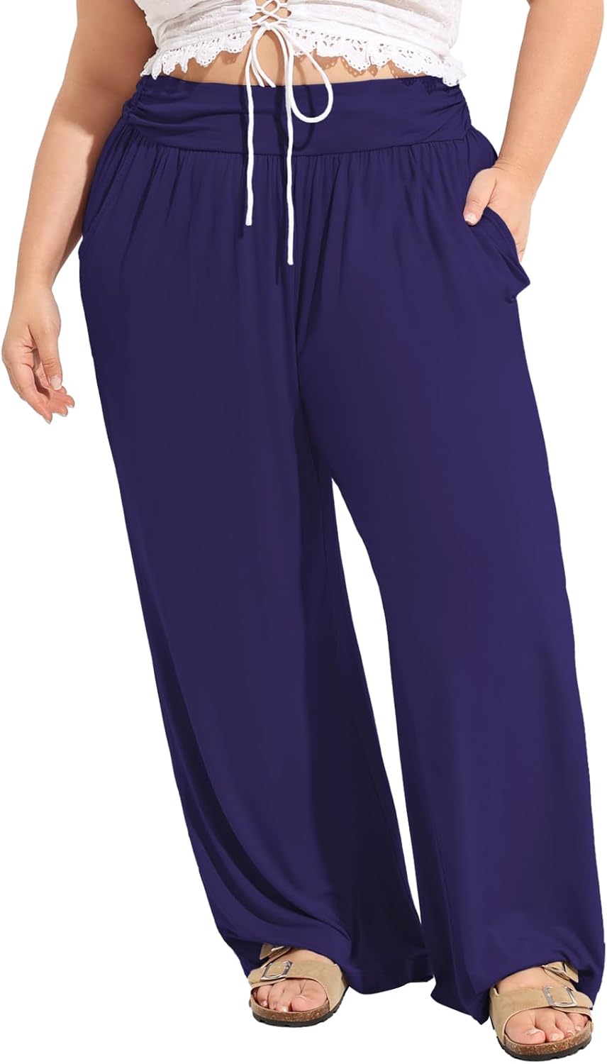 Plus Size Pants for Women Wide Leg Flowy Yogo Lounge Sweatpants Casual High Waisted Pajama with Pockets All Seasons