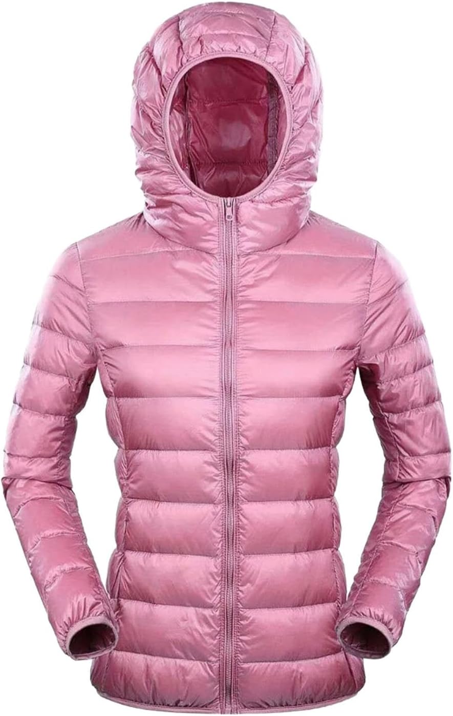 Plus Size Down Jacket for Women Hooded Ultra Light Feather Thin Warm Windproof Coat