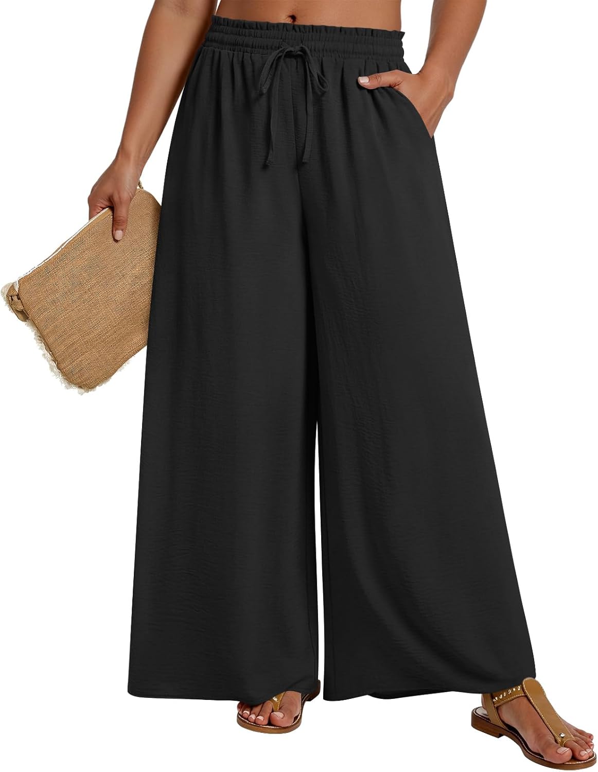 Womens Plus Size Wide Leg Pants Casual Trousers with Pockets 1X-5X