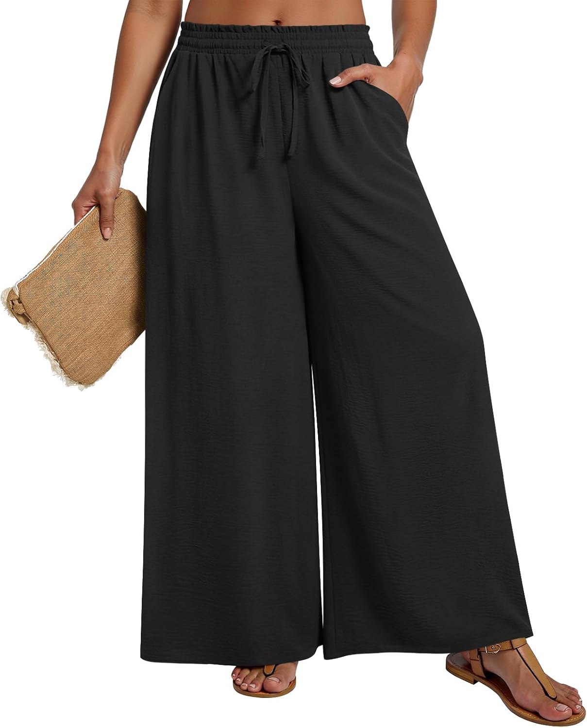 Womens Plus Size Wide Leg Pants Casual Trousers with Pockets 1X-5X - Image 2