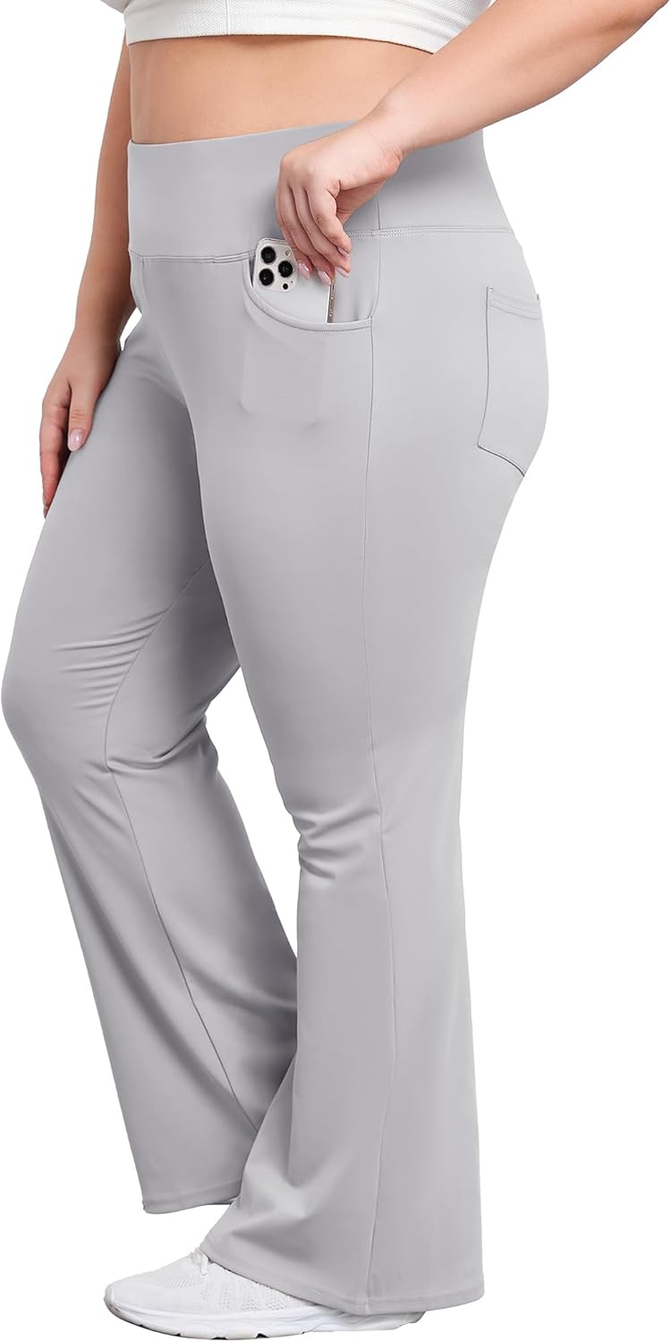 Plus Size Flare Leggings for Women with Pockets High Waist Yoga Pants Bootcut Bell Bottom Workout Leggings