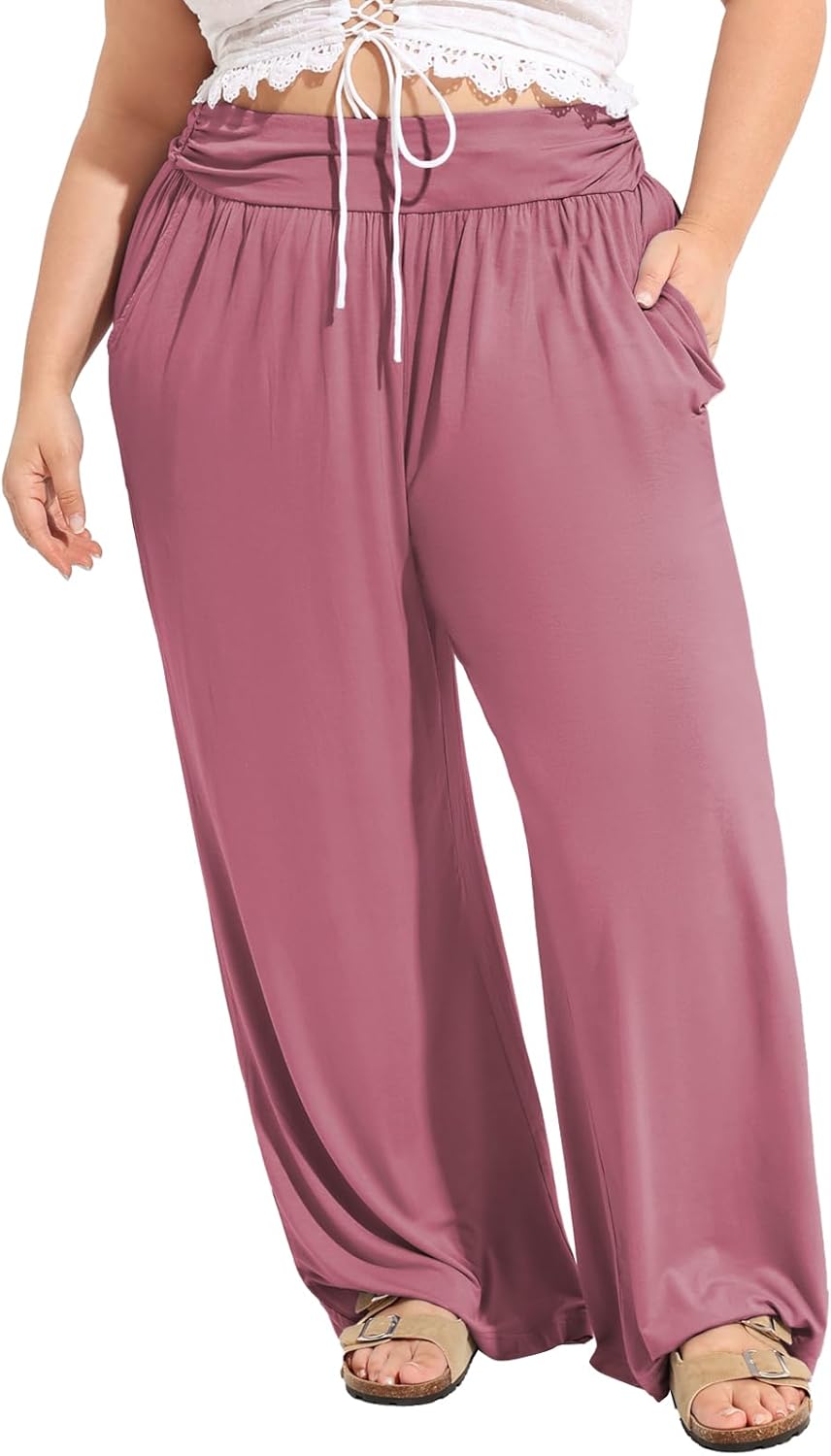 Plus Size Pants for Women Wide Leg Flowy Yogo Lounge Sweatpants Casual High Waisted Pajama with Pockets All Seasons