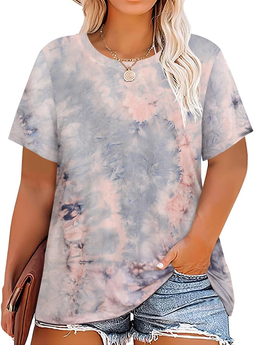 Women's Plus Size Crewneck Tops Short Sve Oversized T Shirt for Women Spring Summer XL 5XL