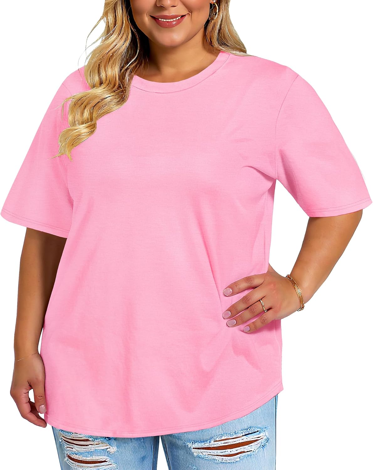 Plus Size Tshirts for Women Oversized Casual Tees Crewneck Short Sves Blouses - Image 2